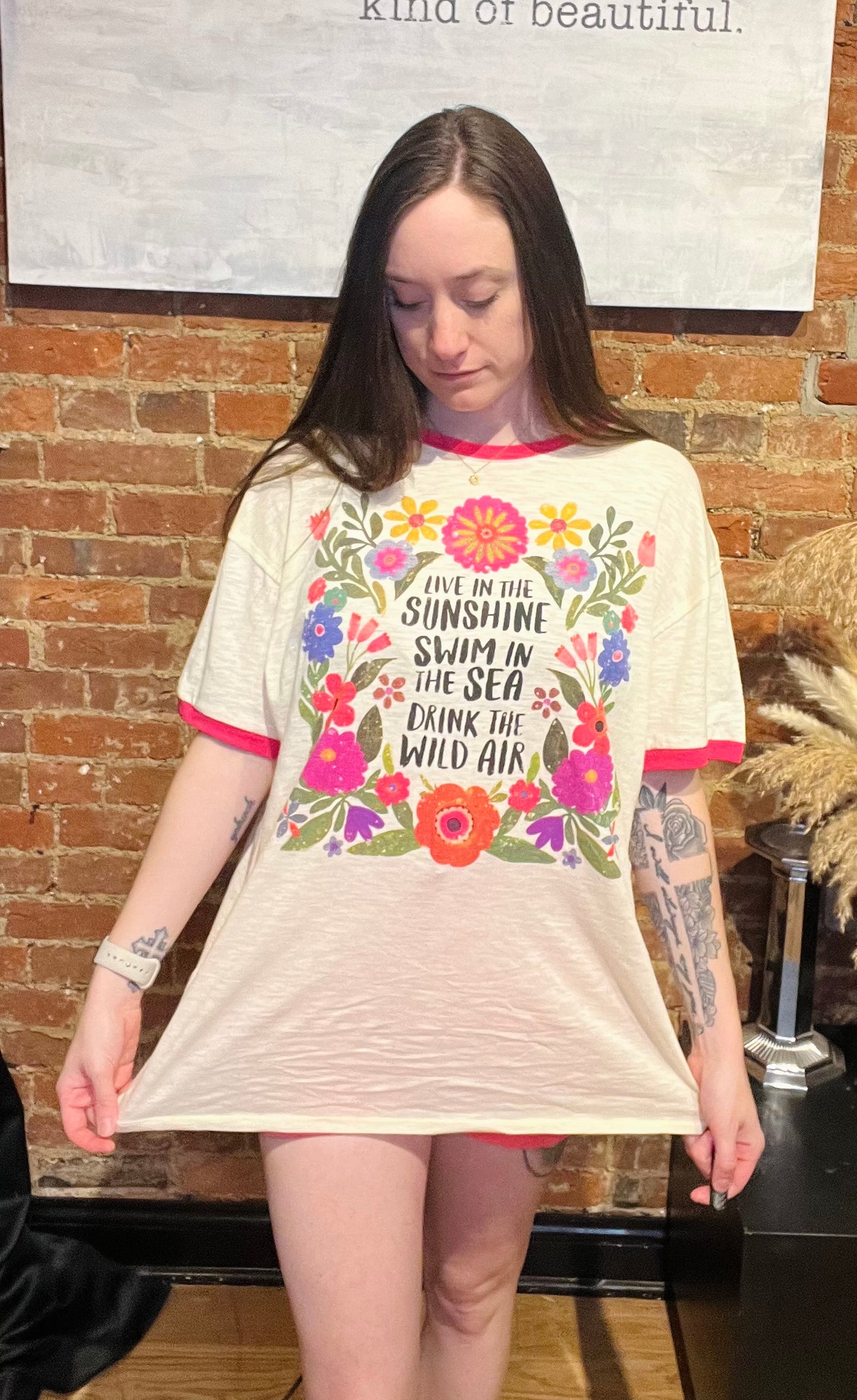 Natural Life White Graphic Tee with Floral Design and Saying