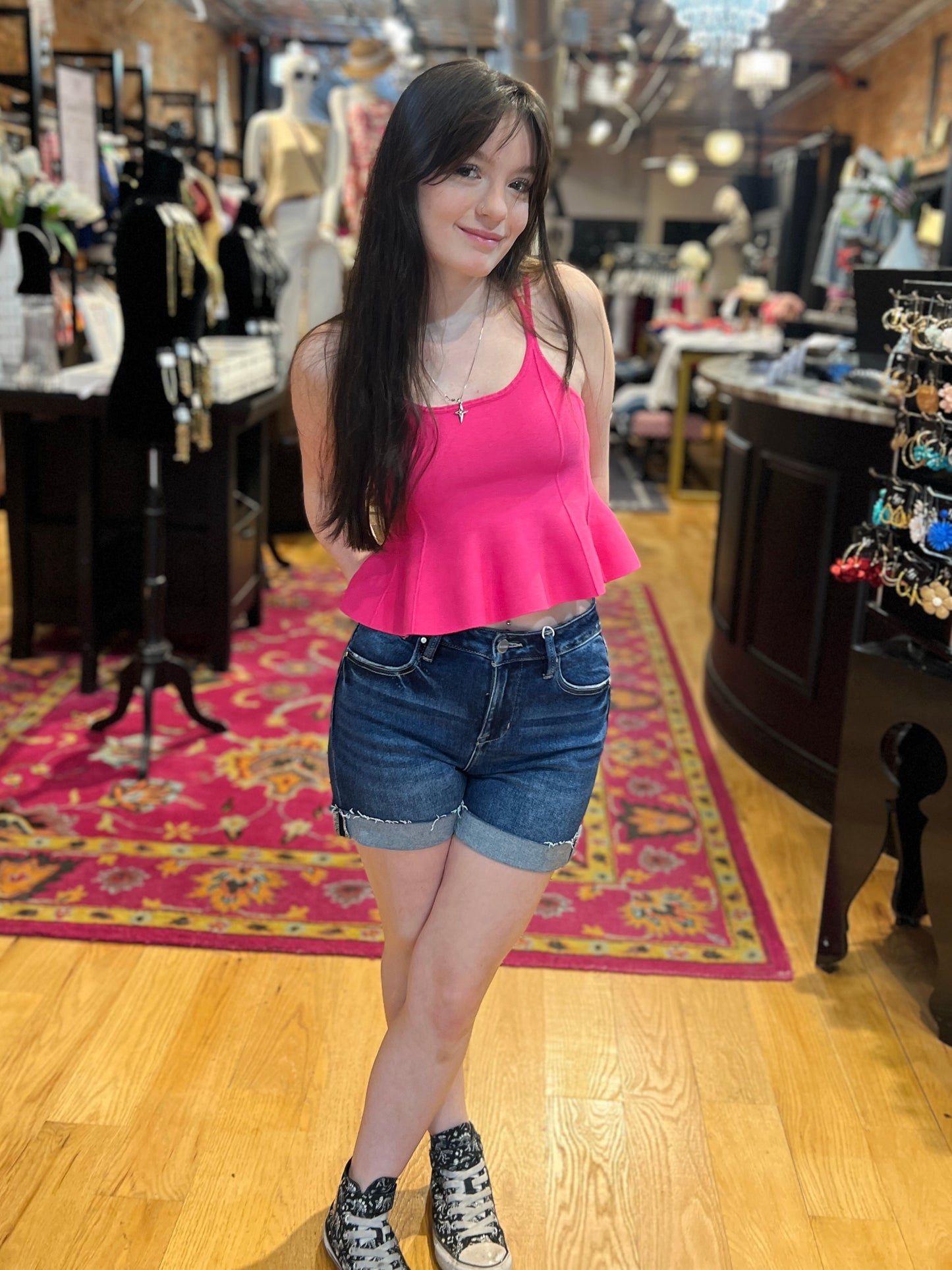 RISEN JEANS High Rise Cuffed Denim Shorts