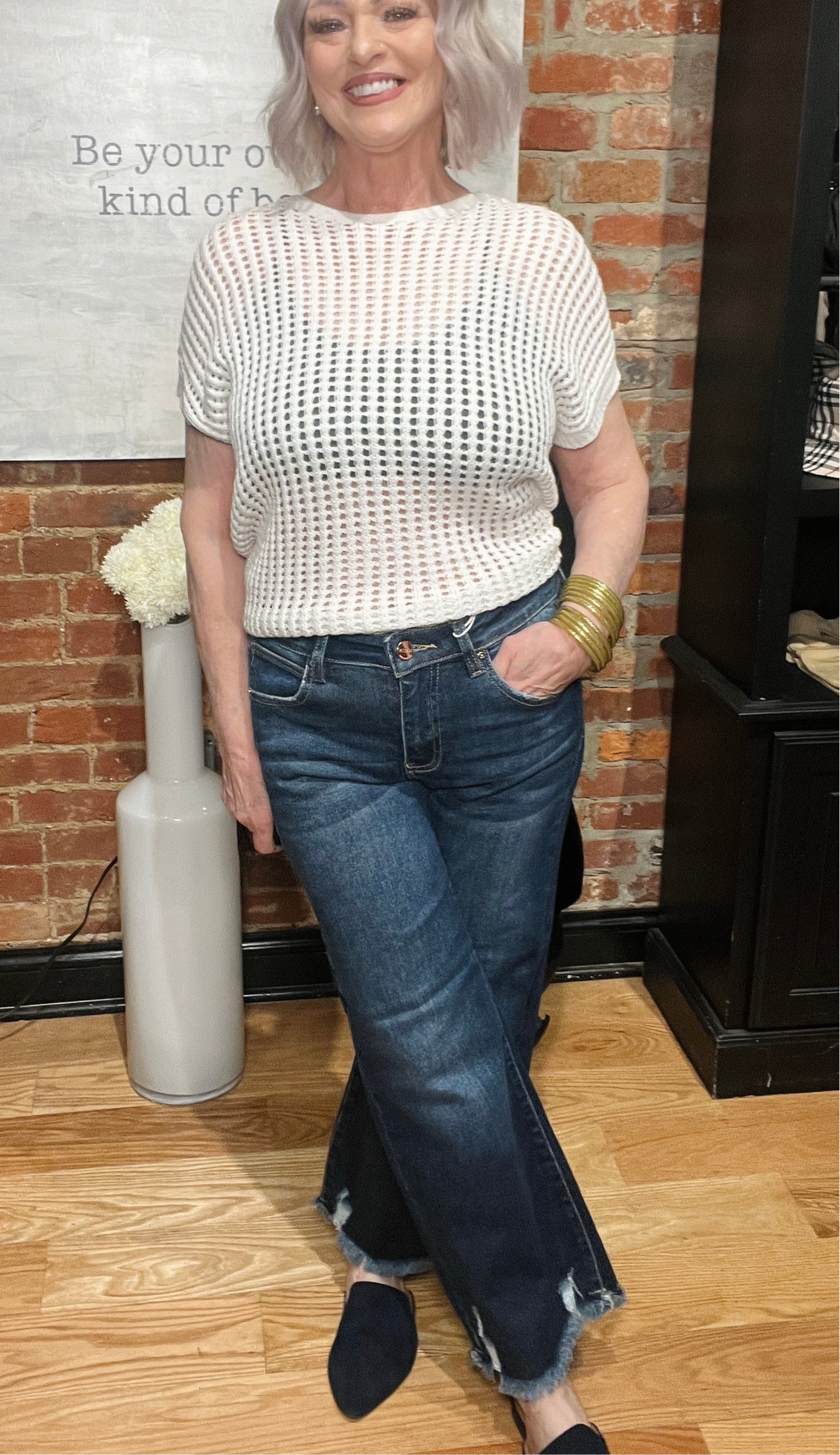 RISEN Mid Rise Crop Wide Leg Jeans