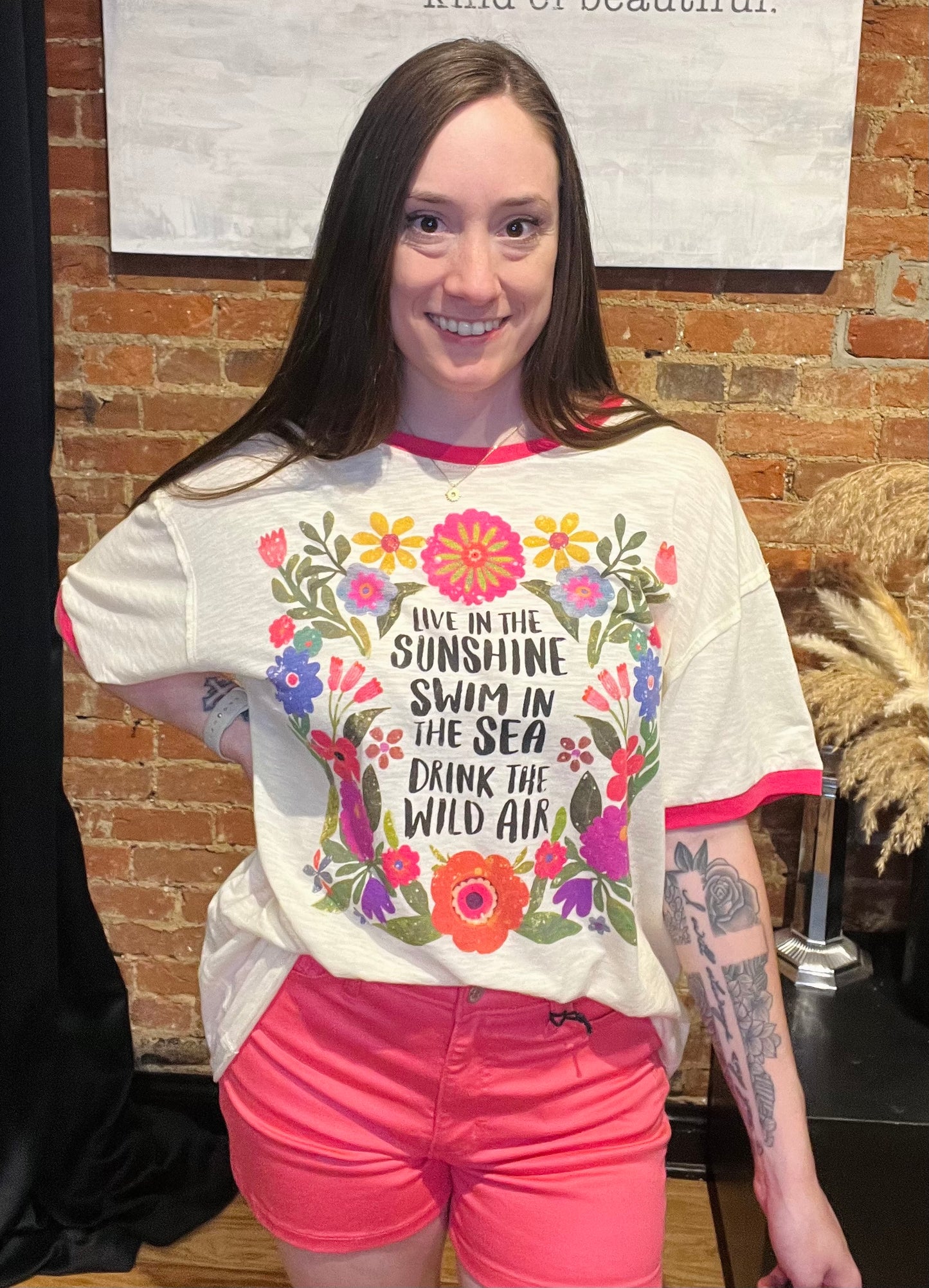 Natural Life White Graphic Tee with Floral Design and Saying