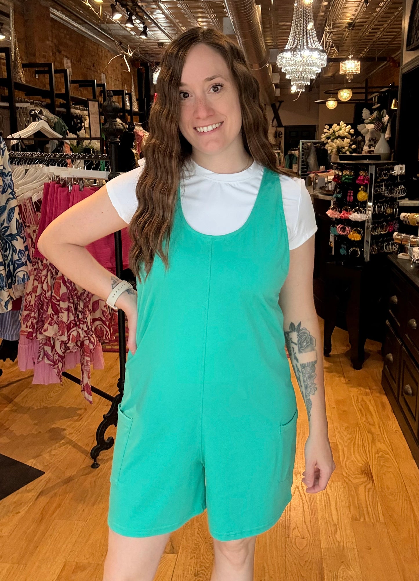 Kelly Green Solid Color Casual Backless Sleeveless Romper