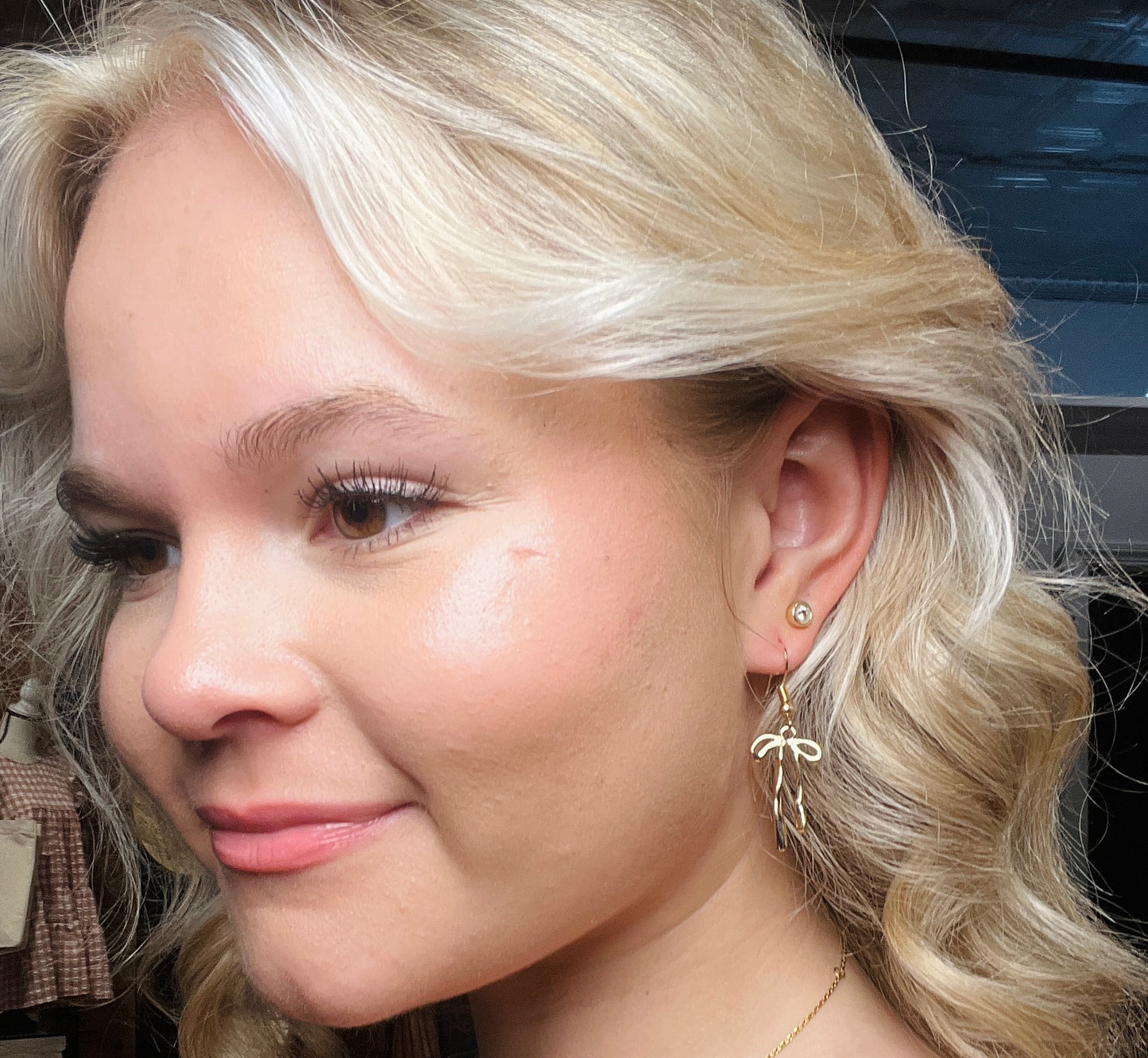 Gold Bow Dangle Earrings