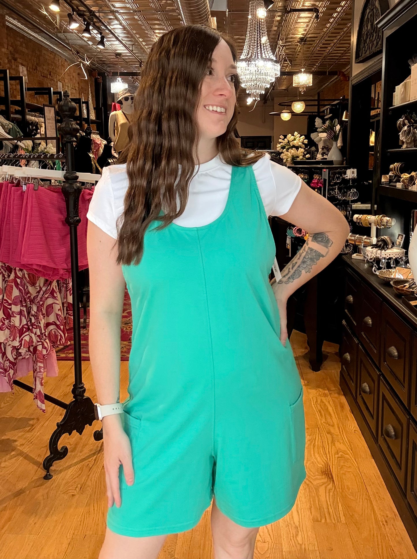 Kelly Green Solid Color Casual Backless Sleeveless Romper