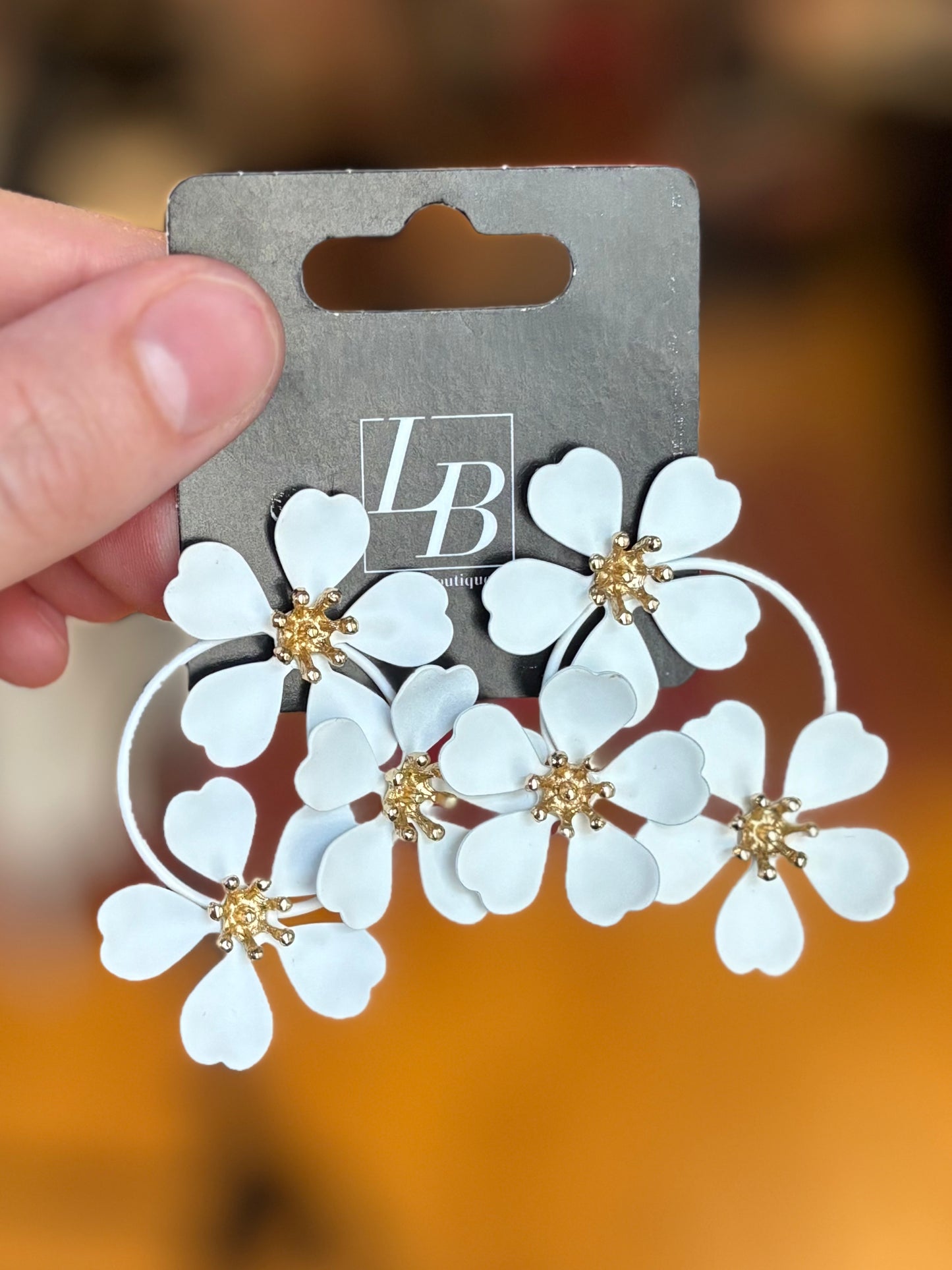 White and Gold Floral Hoop Earrings