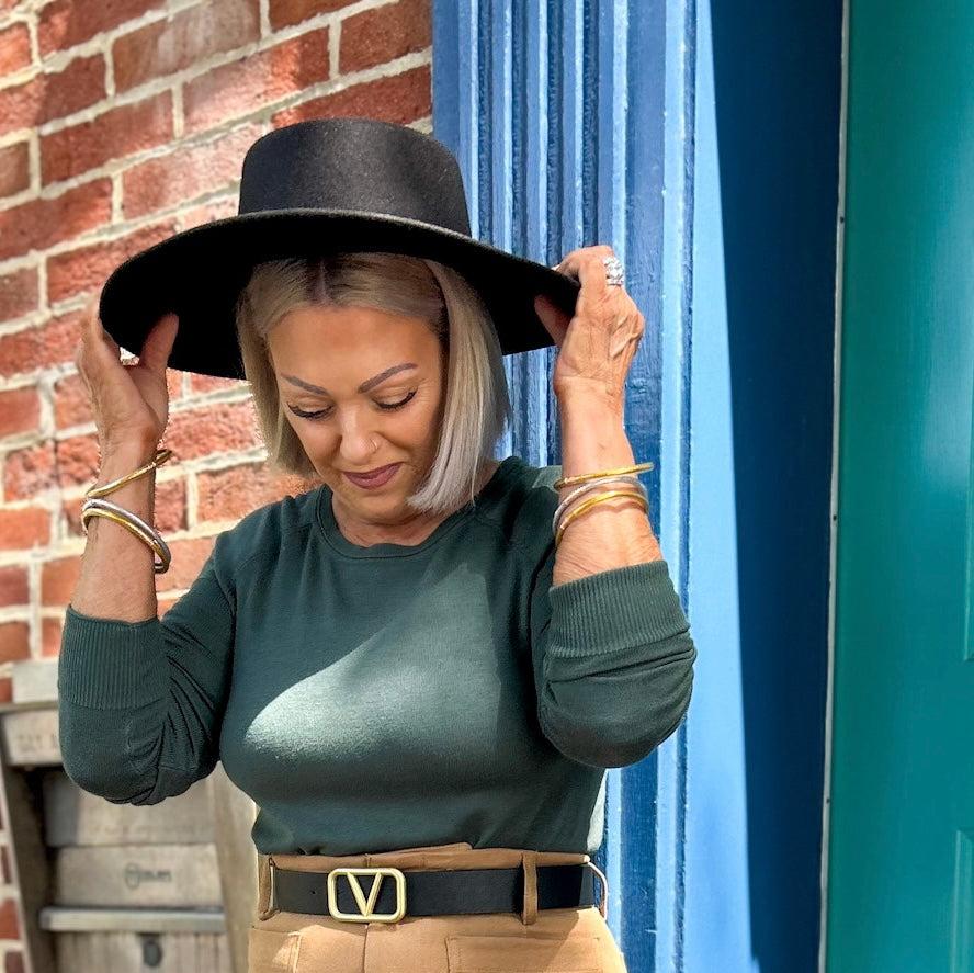 Black Harlow Leather Band Fedora Hat