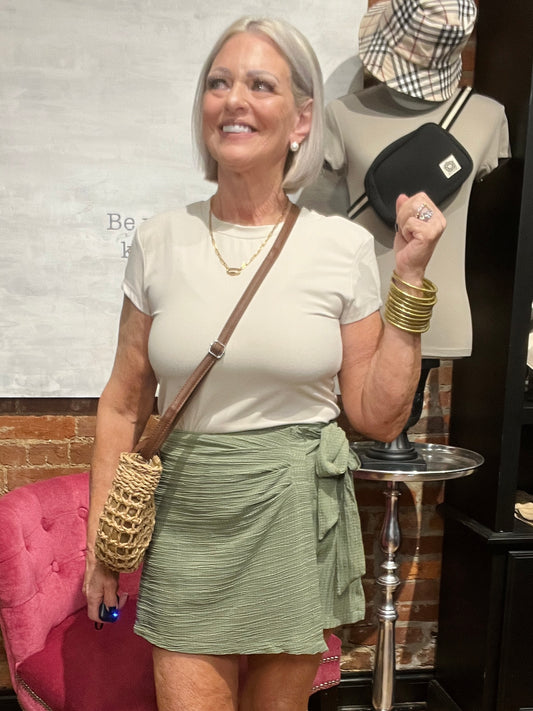 Olive Summer Asymmetric Faux Wrap Mini Skort