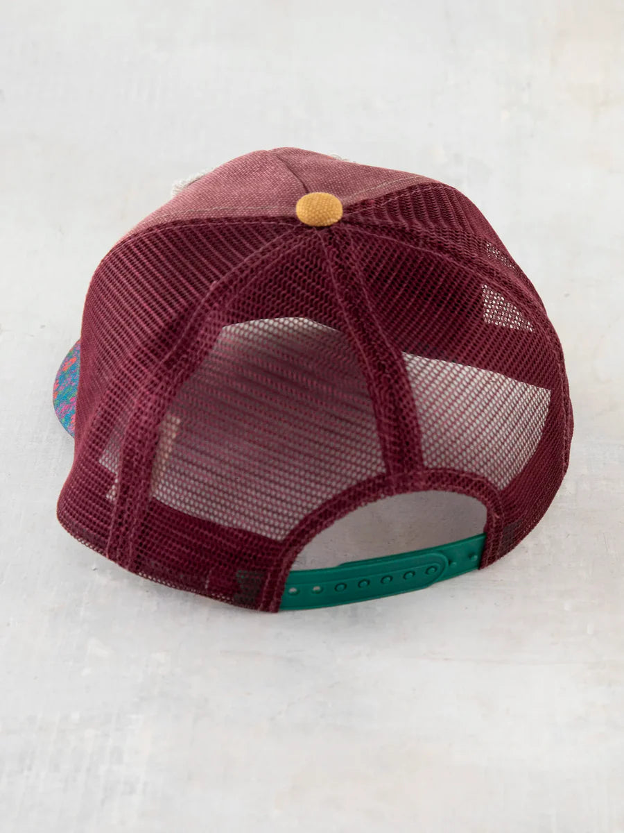 Maroon and Floral Good Vibes Only Natural Life Trucker Hat