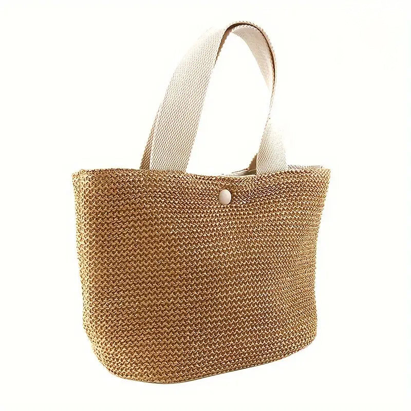 White Straw Tote Bag with Button Closure