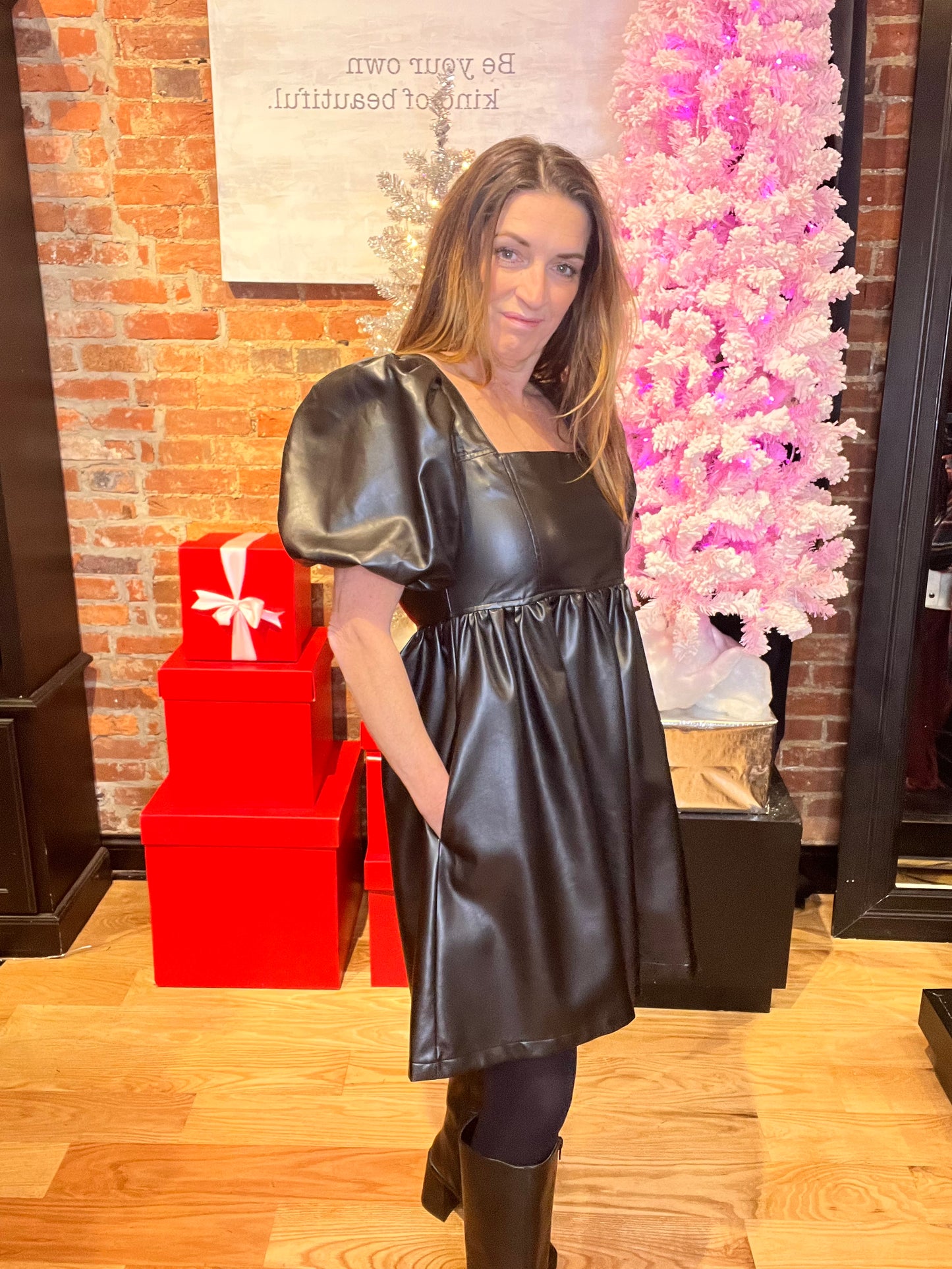 Dare To Be Black Vegan Leather Babydoll Dress