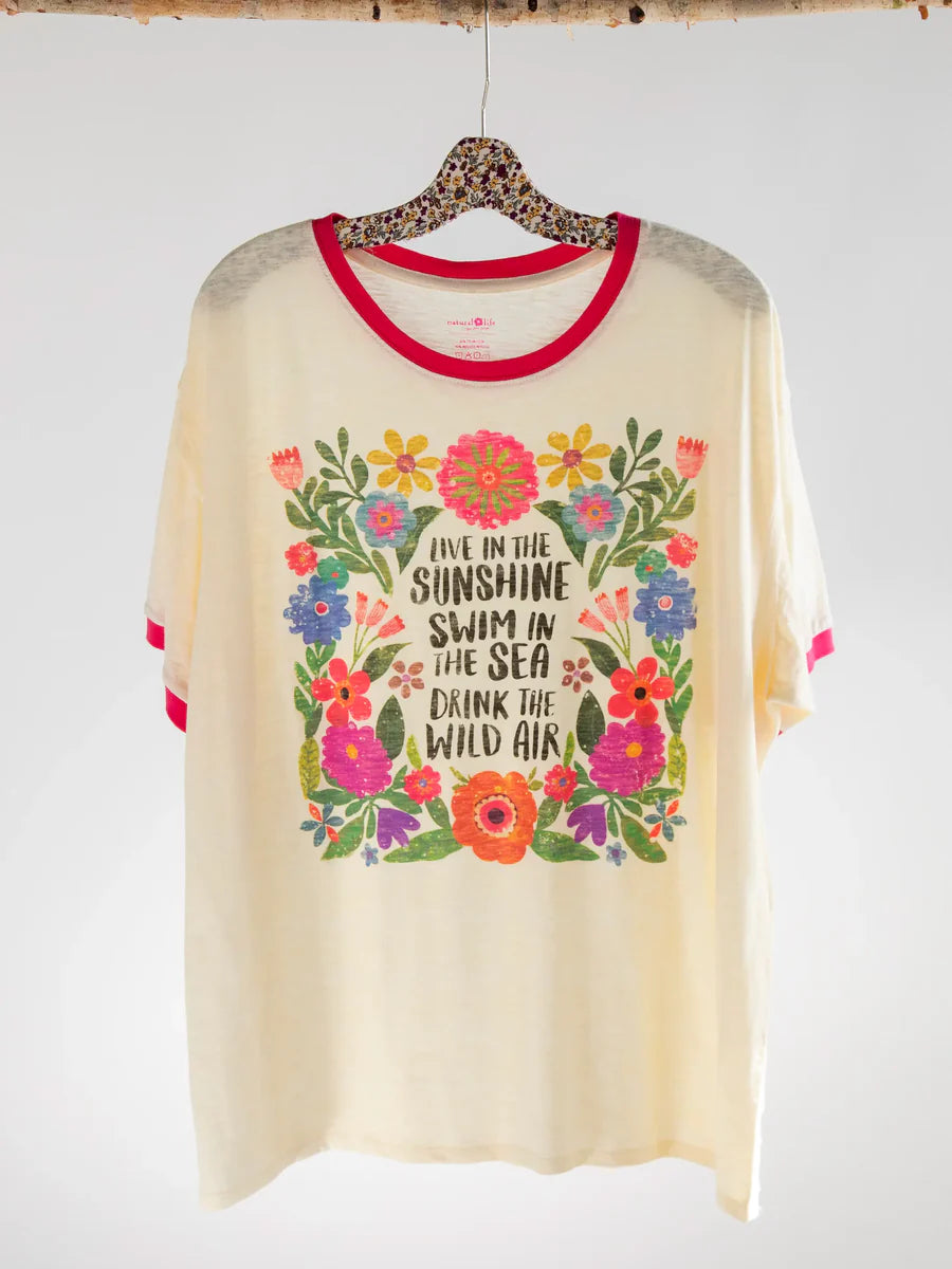 Natural Life White Graphic Tee with Floral Design and Saying