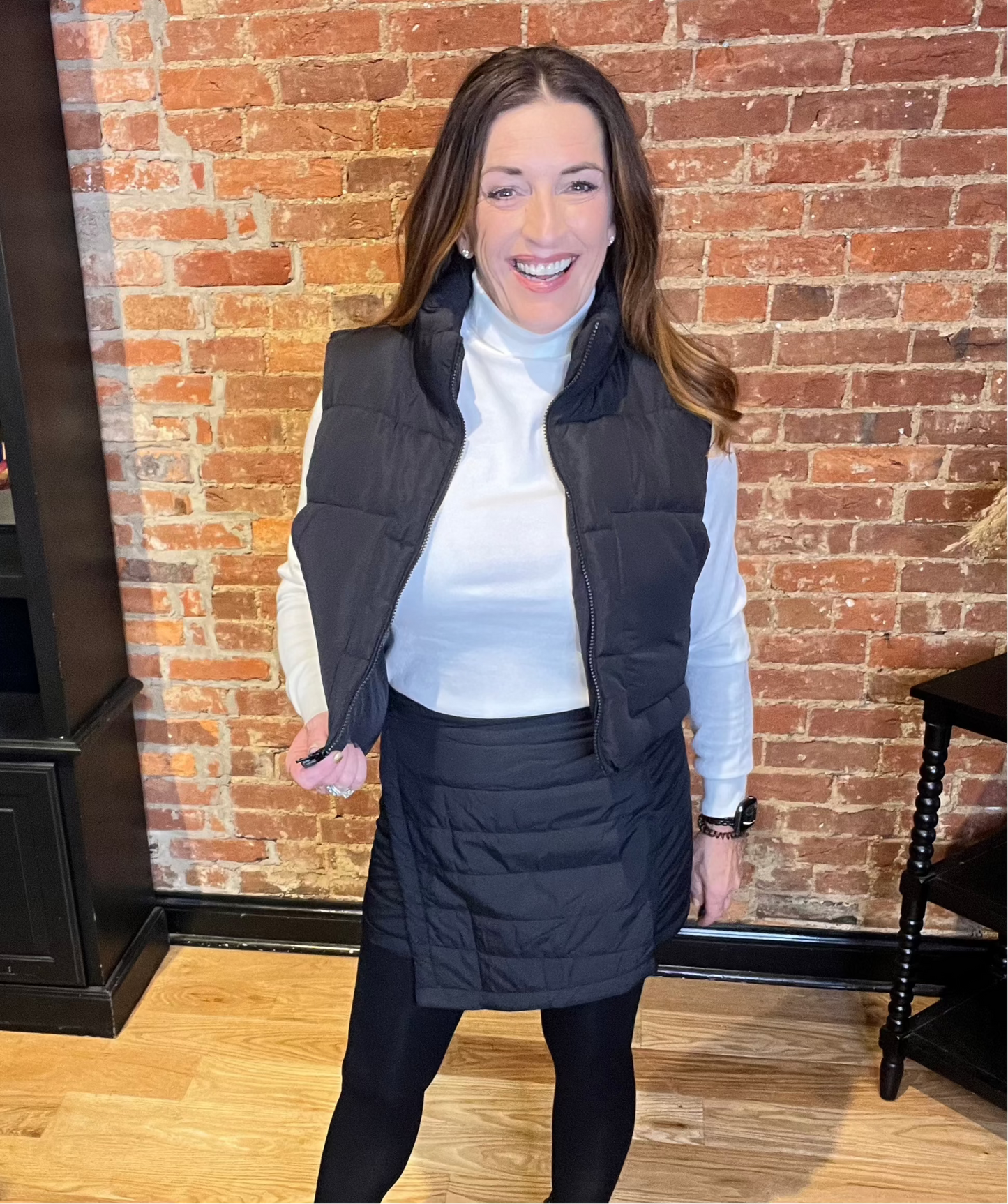 Black Puffer Wrap Mini Skirt