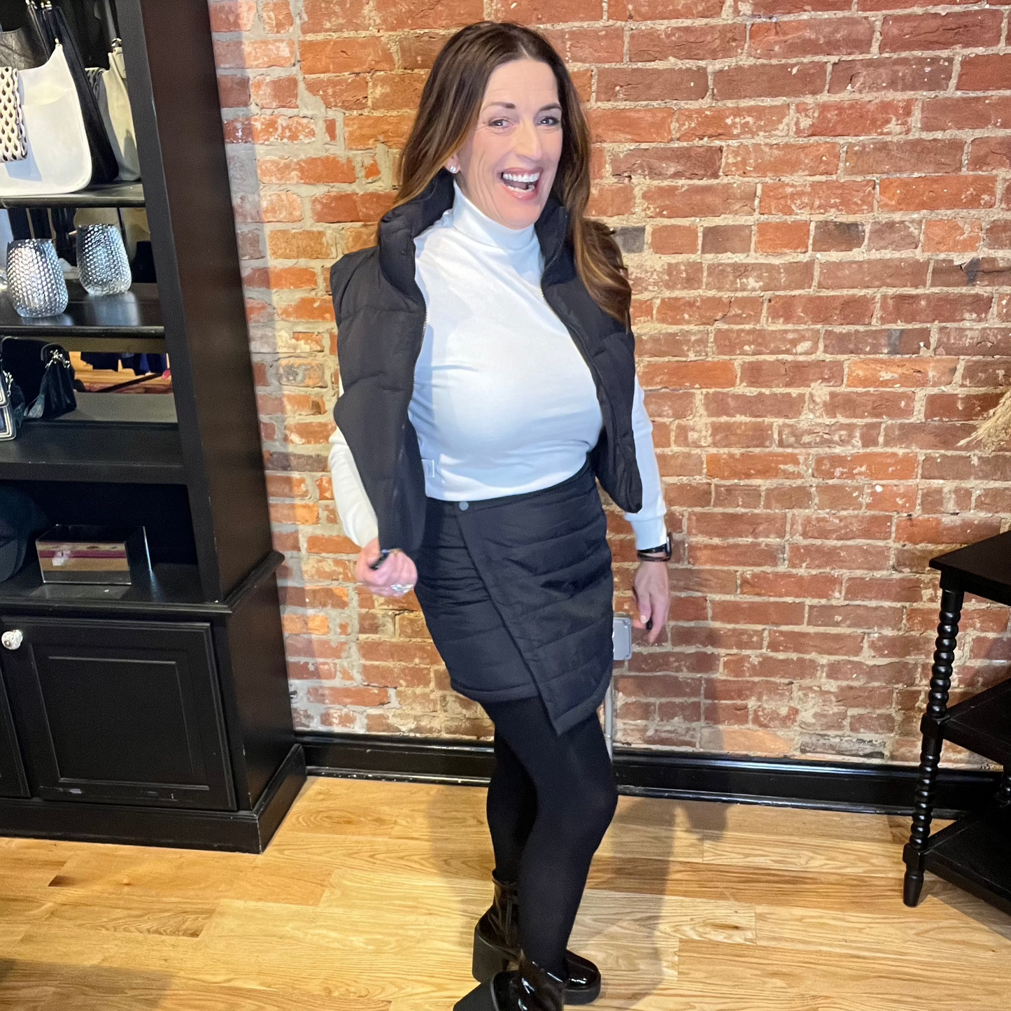 Black Puffer Wrap Mini Skirt