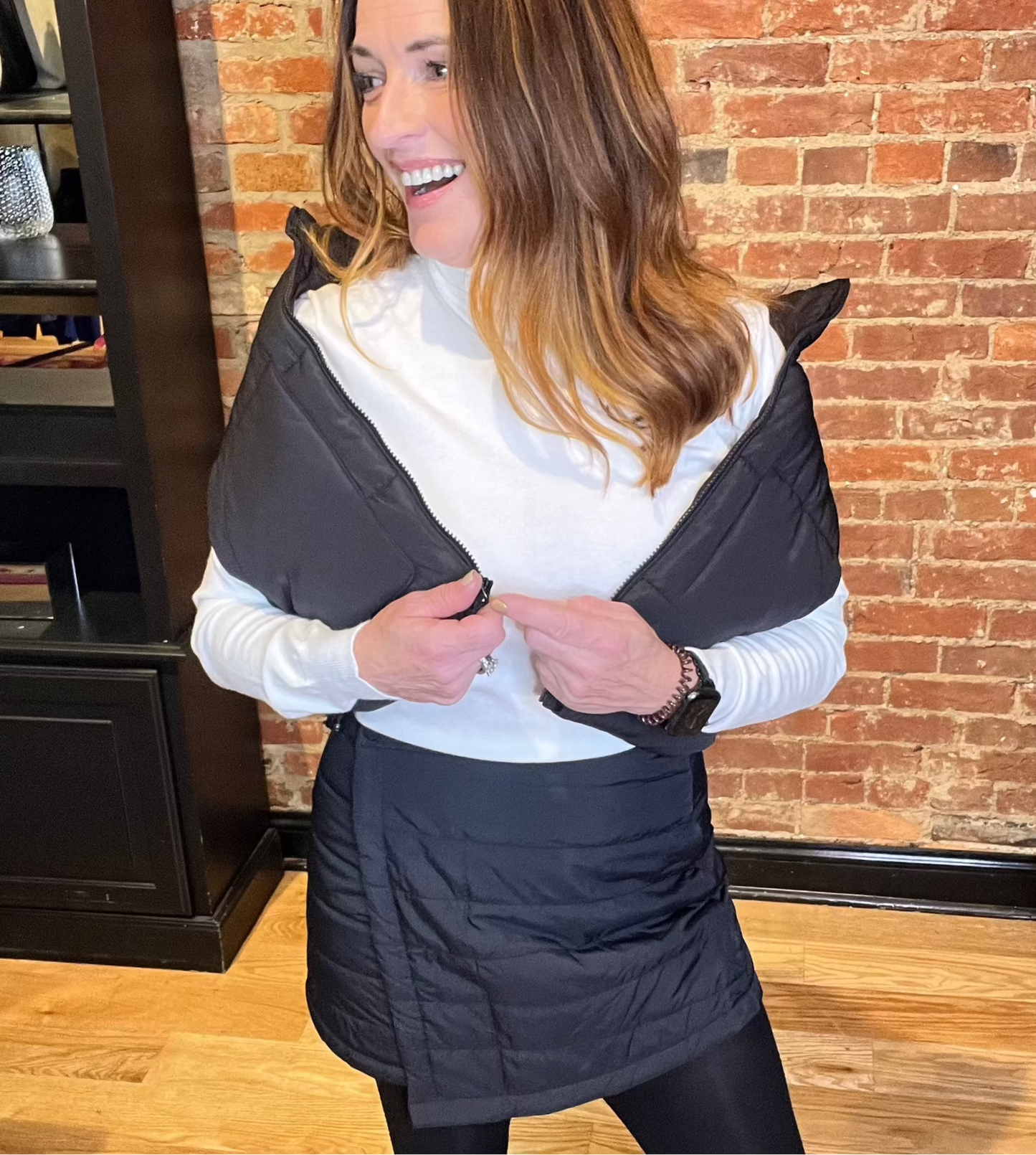 Black Puffer Wrap Mini Skirt