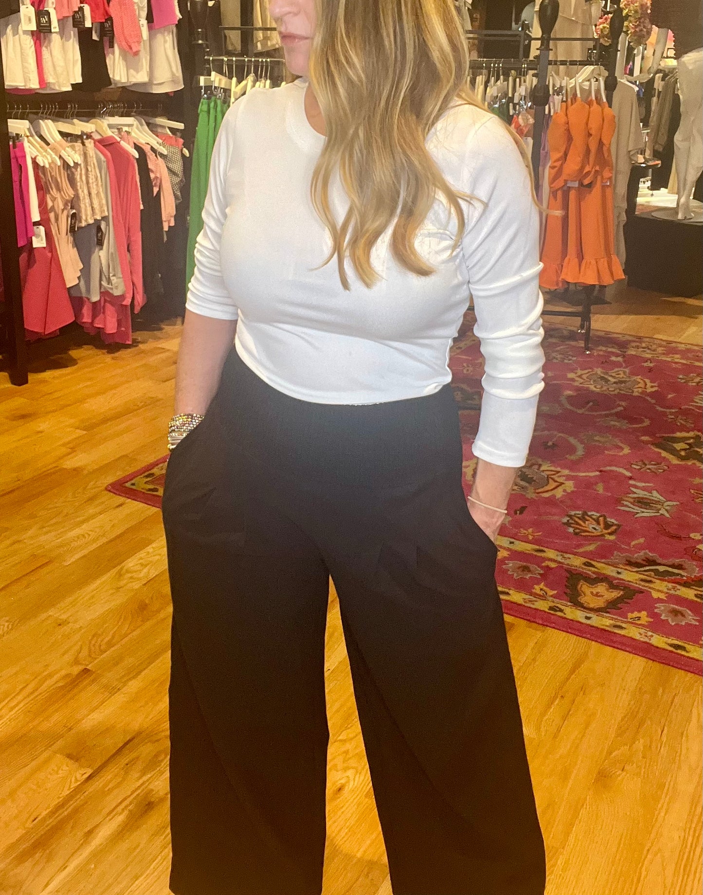 Black Wide Leg Linen Pants with Pockets