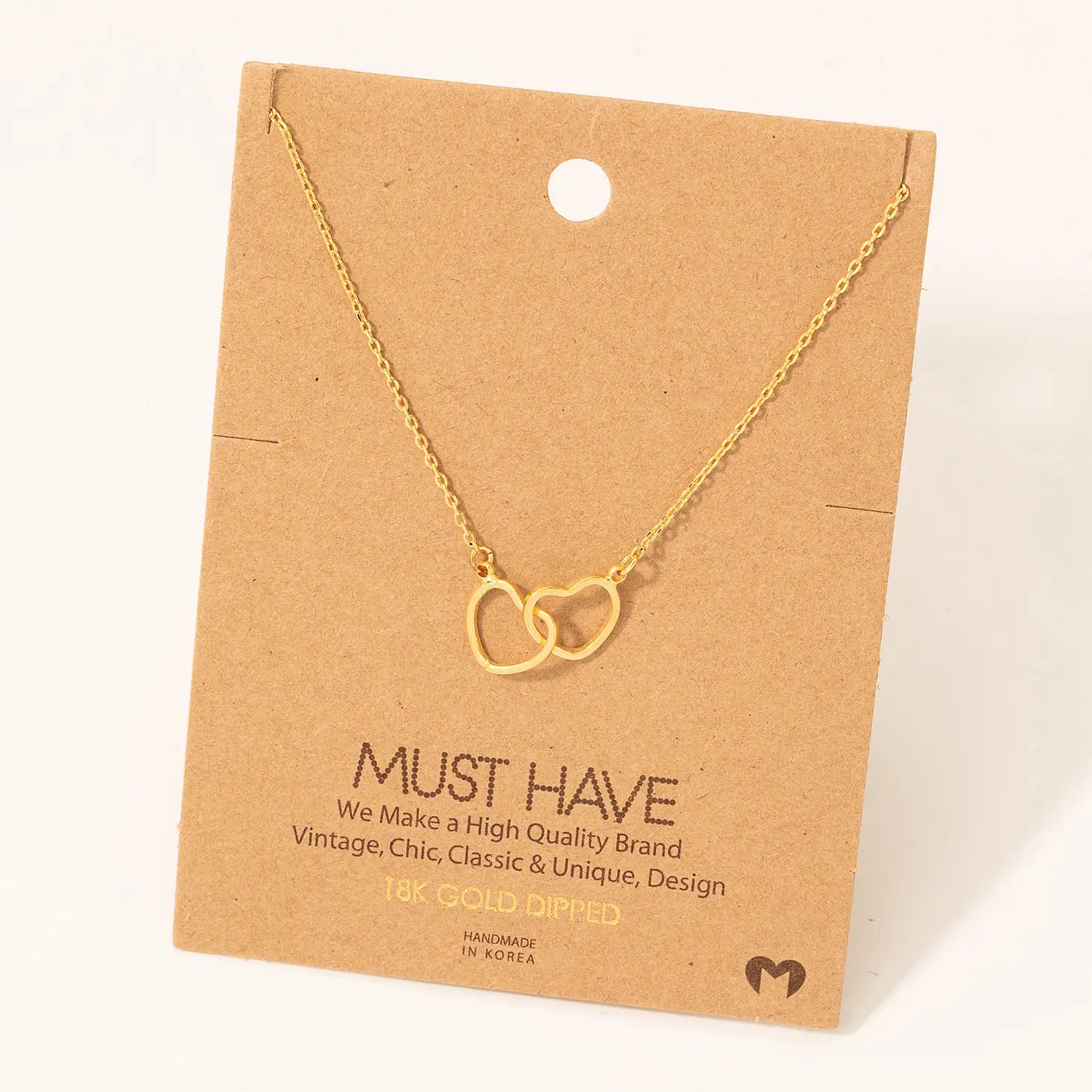 18K Gold Dipped Heart Link Charm Necklace 16" in Length