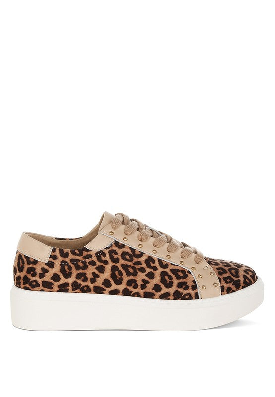 Studded Leopard Print Chunky Sneakers
