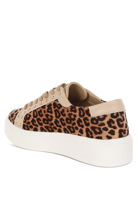 Studded Leopard Print Chunky Sneakers
