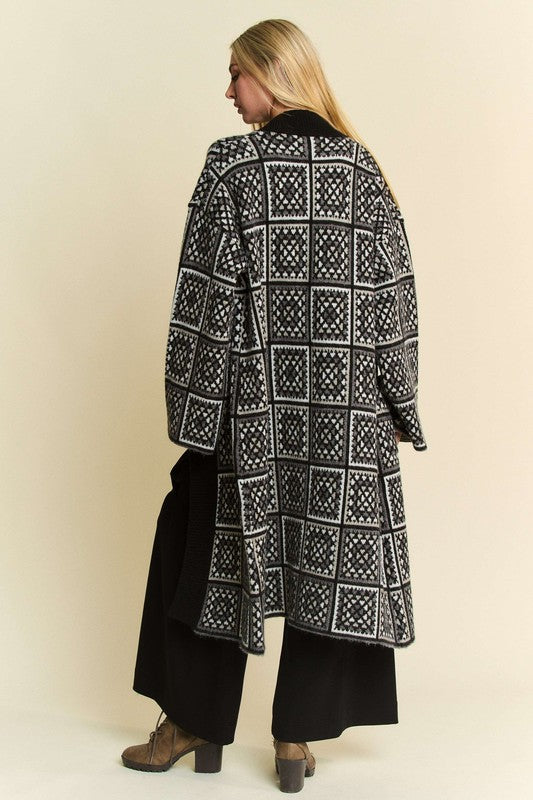 Black/White Crochet Long Knit Cardigan
