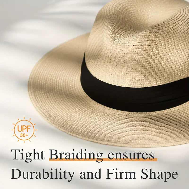 Khaki Black Wide Brim Straw Hat