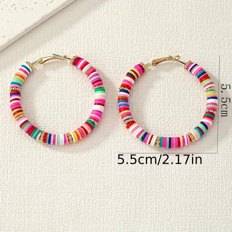 Rainbow Beaded Hoop Earrings