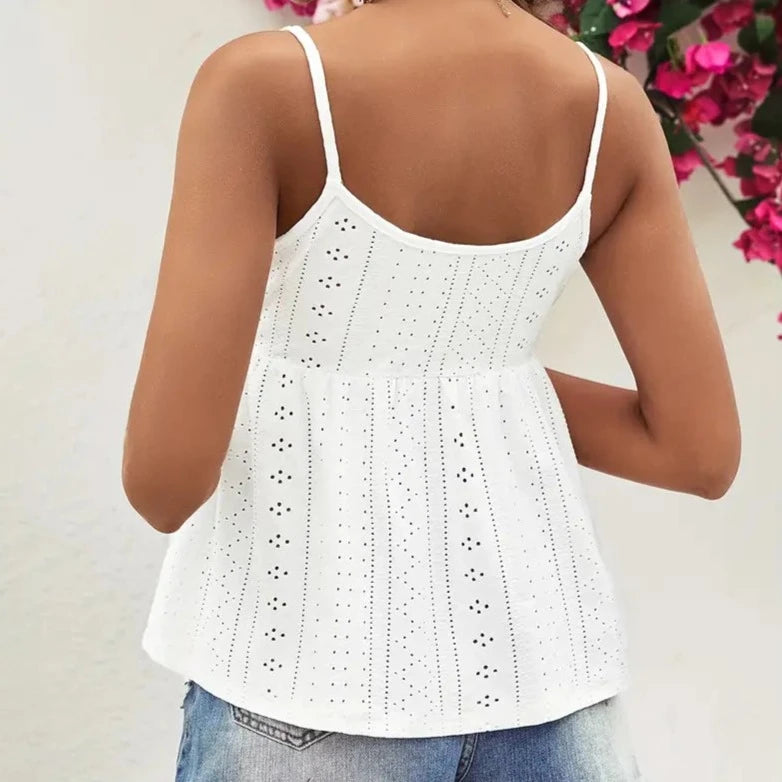 White Square Neck Eyelet Tank Top