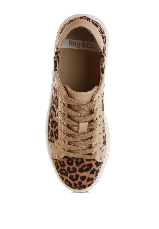 Studded Leopard Print Chunky Sneakers