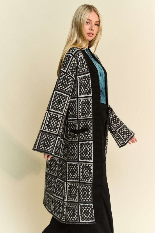 Black/White Crochet Long Knit Cardigan