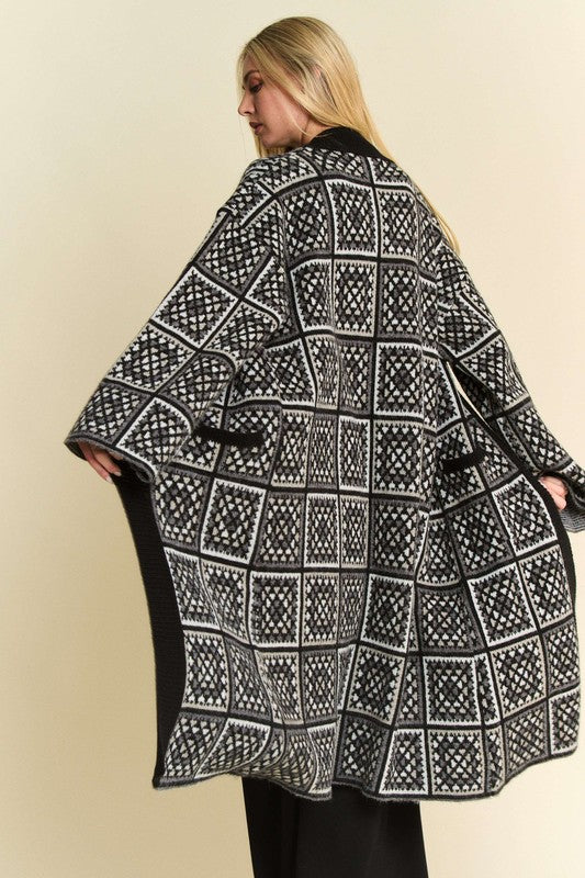 Black/White Crochet Long Knit Cardigan