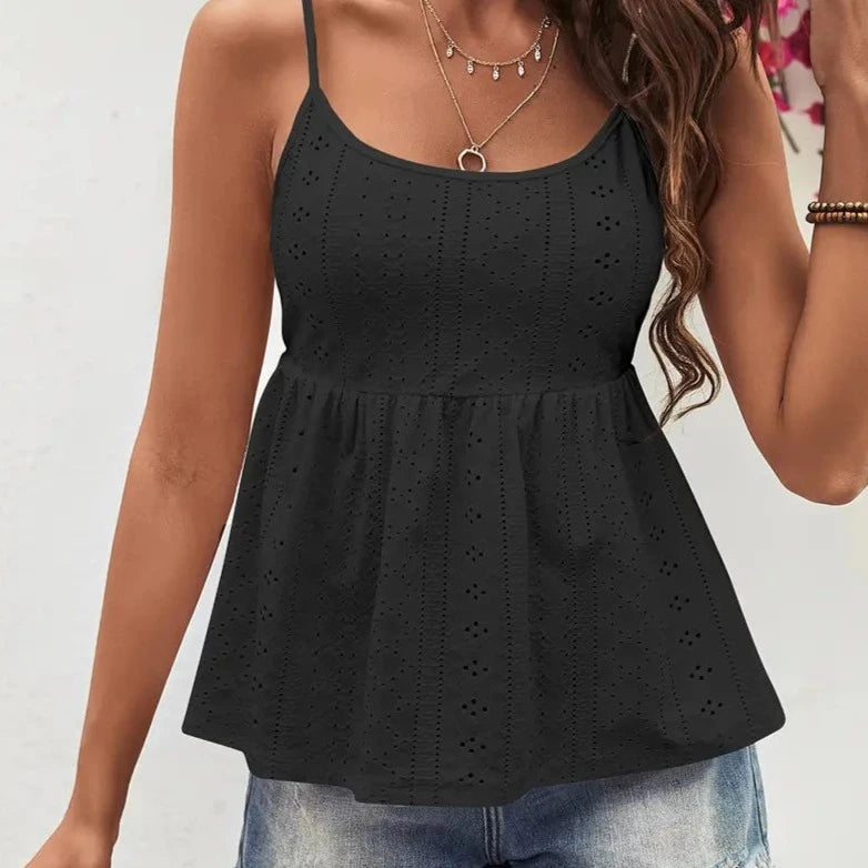 Black Square Neck Eyelet Tank Top
