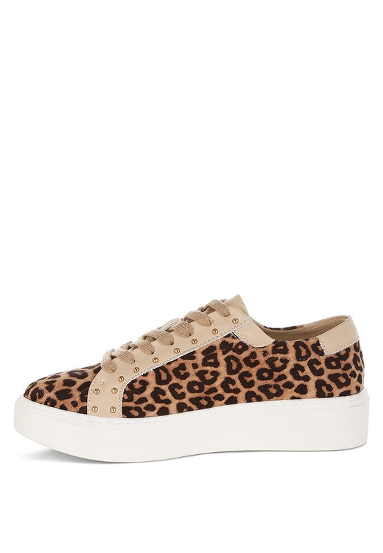 Studded Leopard Print Chunky Sneakers