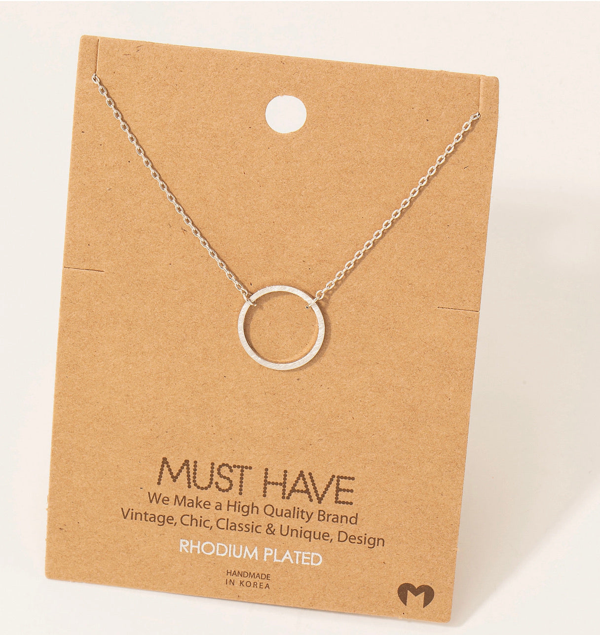 Rhodium Plated Circle Cut out Pendant Necklace 16" in Length