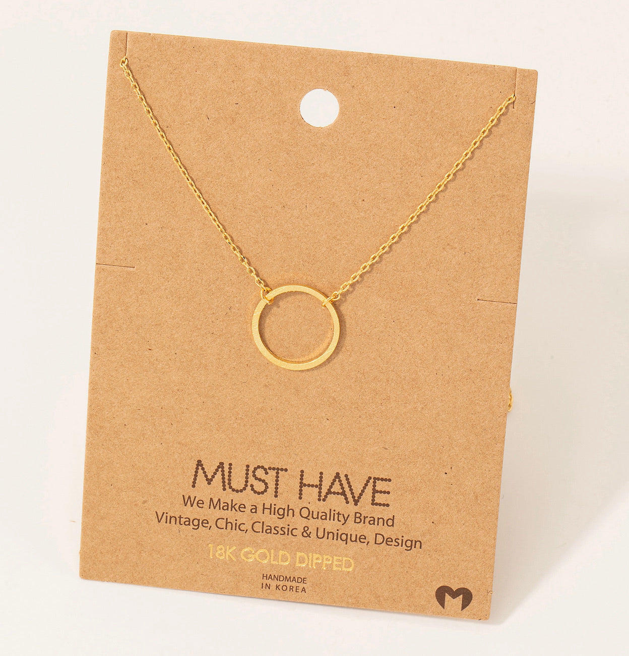 18K Gold Dipped Circle Cut Out Pendant Necklace 16" in Length
