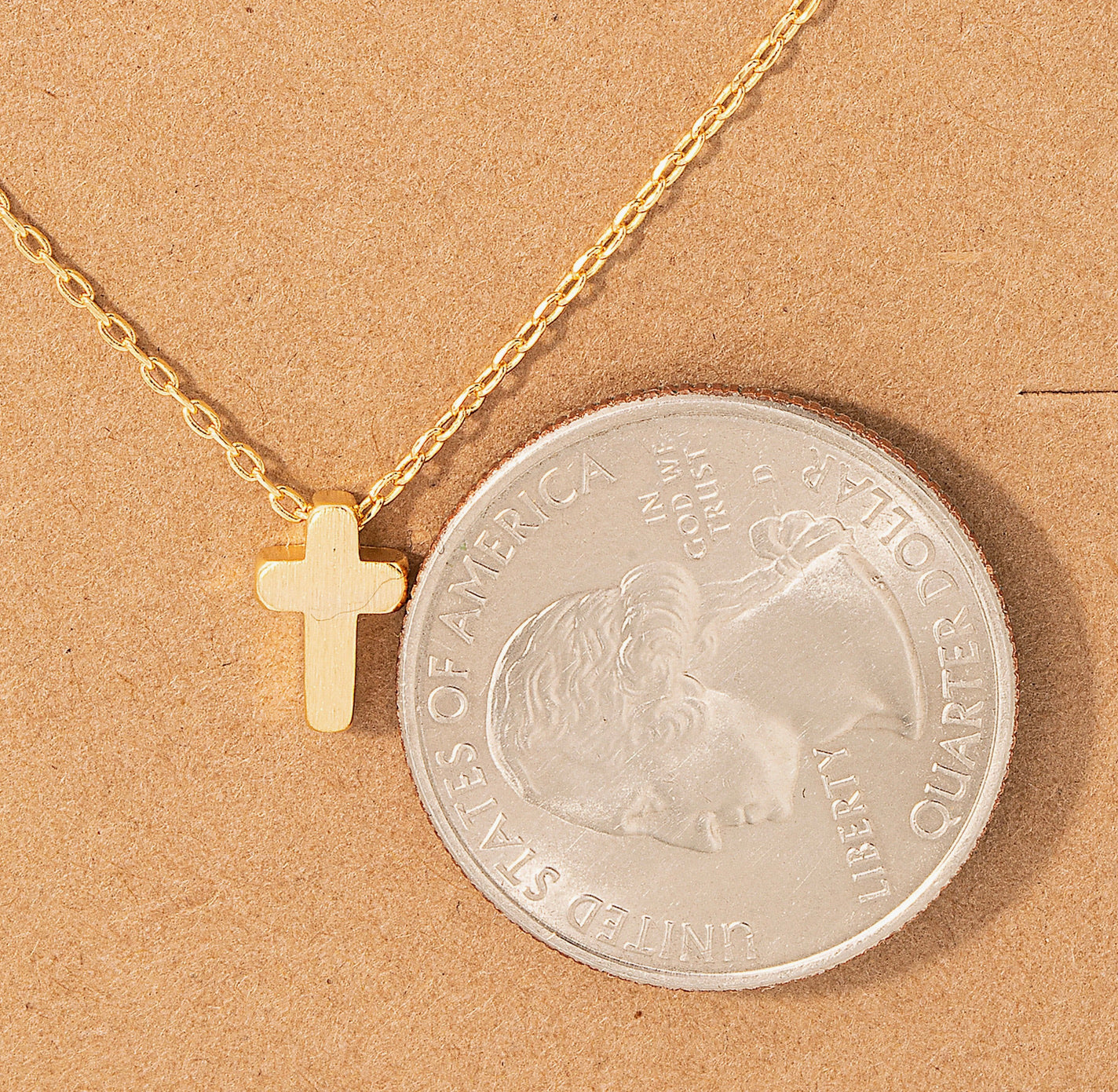 18K Gold Dipped Dainty Mini Cross Pendant Necklace 16 + 2 inches in Length