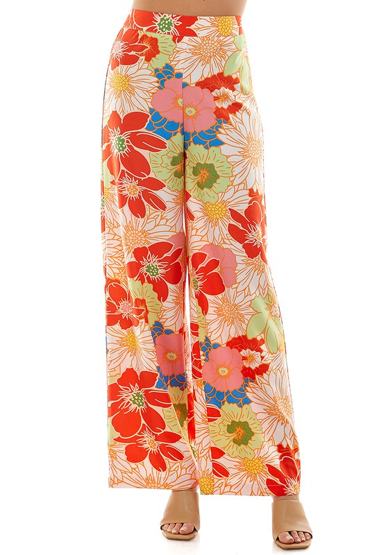 Multi-Color Floral High Waisted Wide Leg Pants