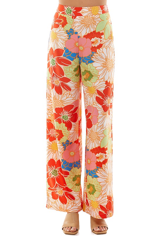 Multi-Color Floral High Waisted Wide Leg Pants