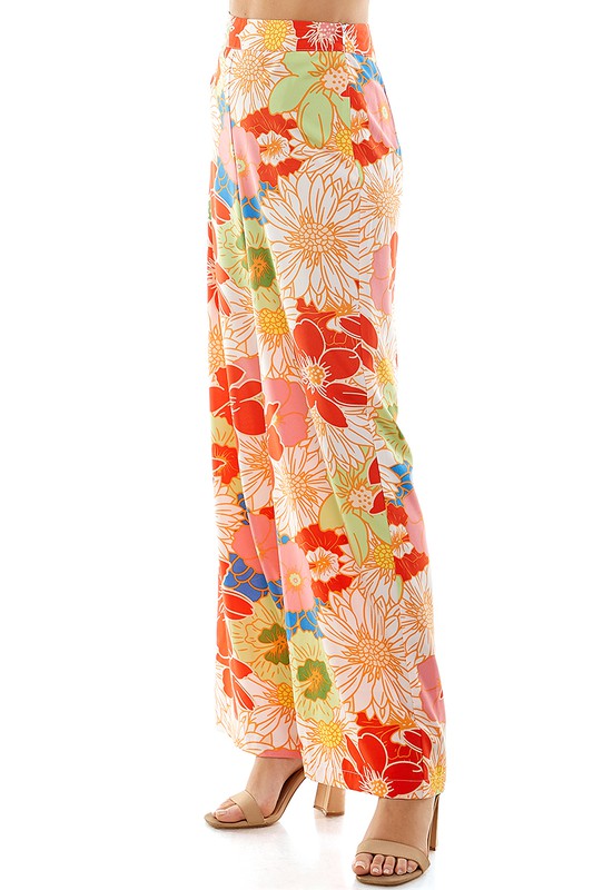 Multi-Color Floral High Waisted Wide Leg Pants