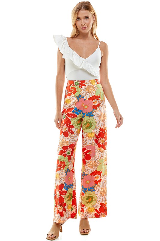 Multi-Color Floral High Waisted Wide Leg Pants