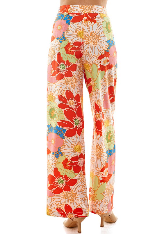 Multi-Color Floral High Waisted Wide Leg Pants