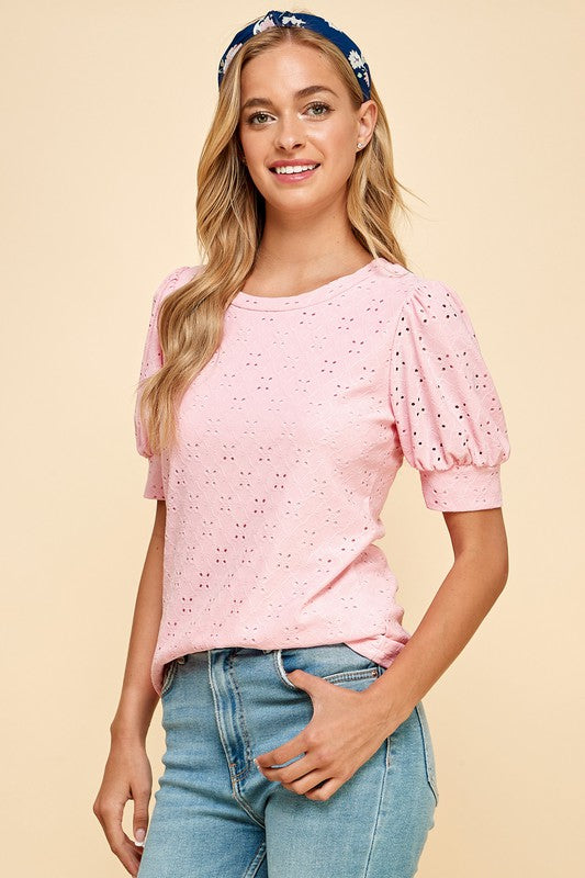Favorite Girl Eyelet Short Sleeve Top