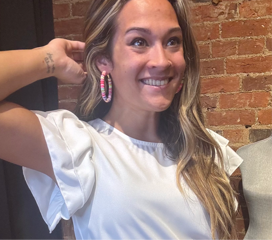 Rainbow Beaded Hoop Earrings