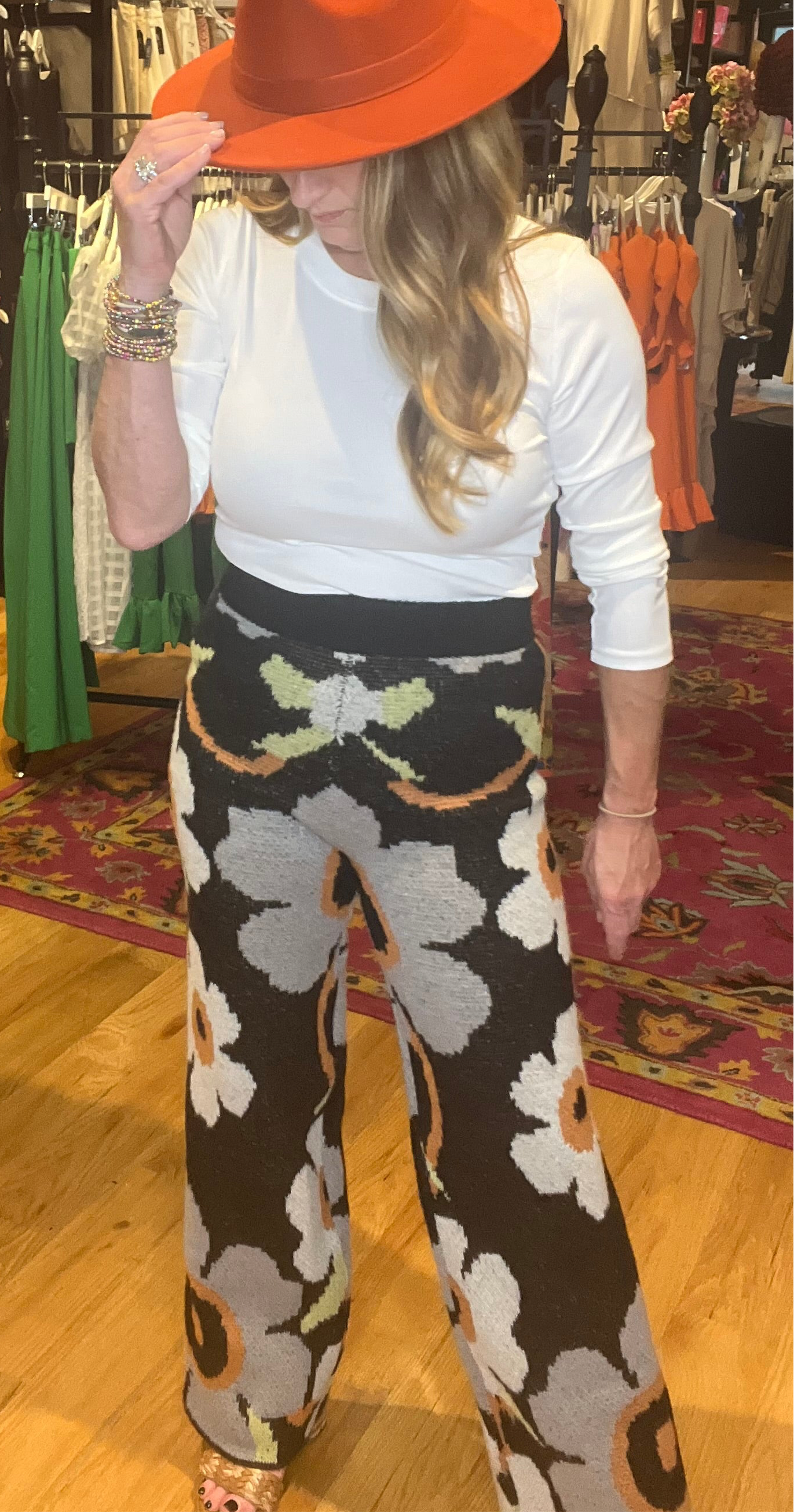 Black and Grey Floral Print Sweater Pants
