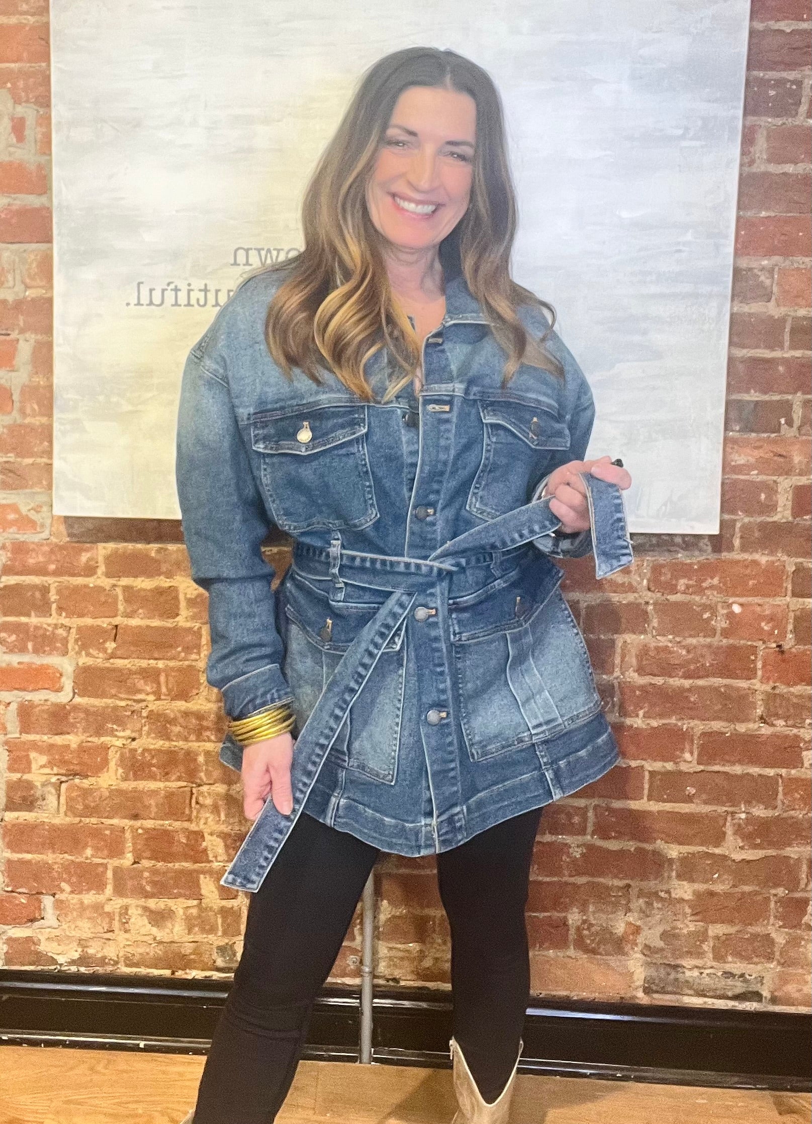 Medium Denim Belted Jacket