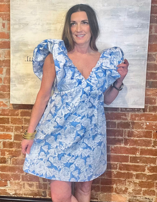 Blue Jaguard Floral Mini Dress