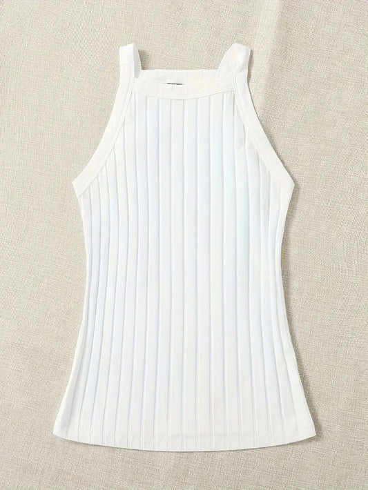 White Racerback Ribbed Tank Top