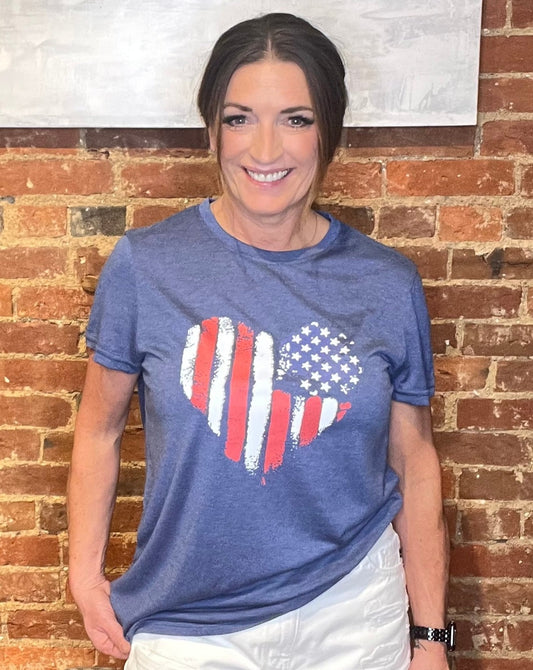 American Flag Heart Shape Graphic Tee