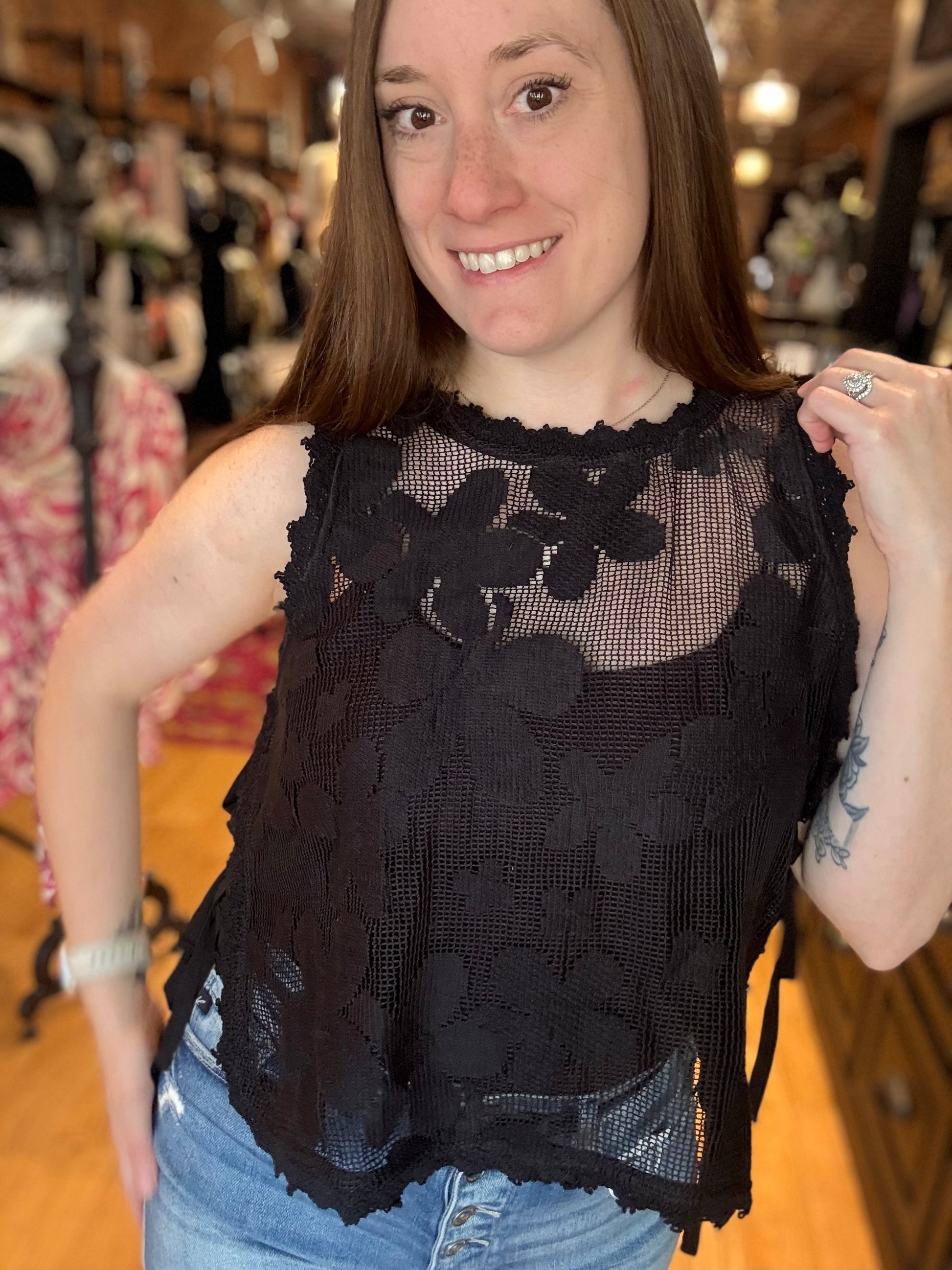 Black Floral Crochet Tank Top