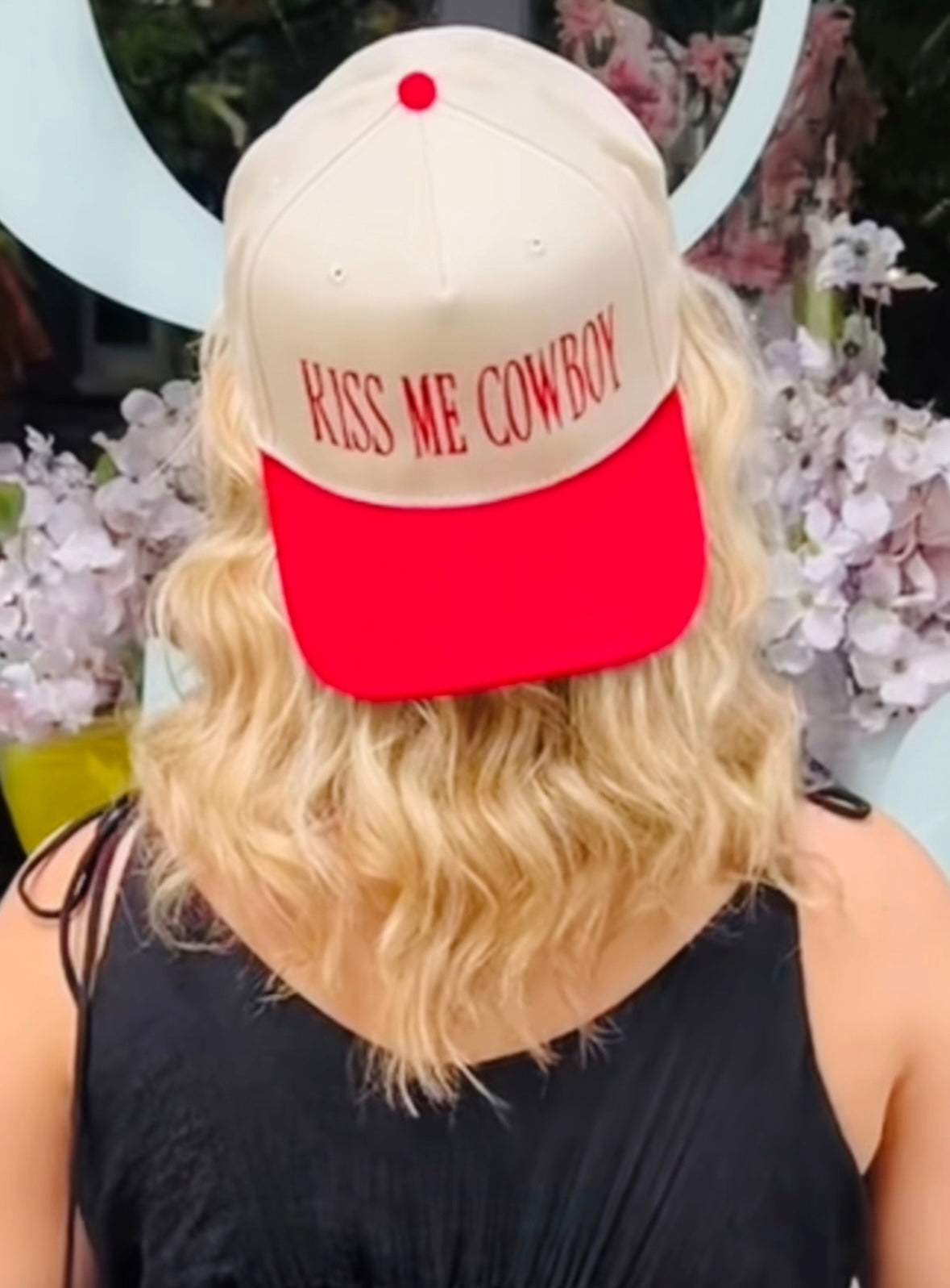 Red "Kiss Me Cowboy" Embroidered Trucker Hat