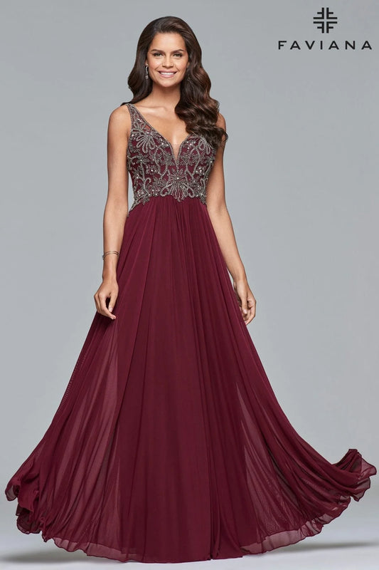 Chianty Long Mesh Dress with Beaded Bodic
