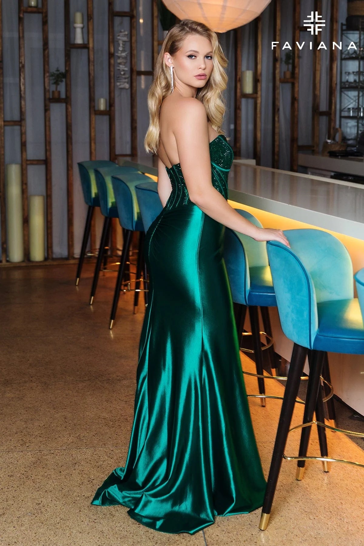 Dark Emerald Strapless Bustier Dress With Hotfix Crystal Embellished Corset