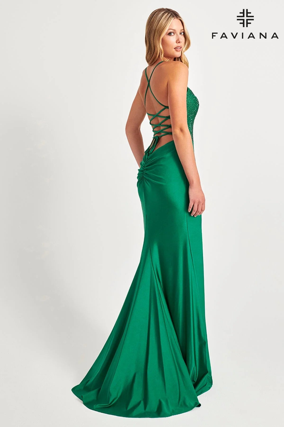 Dark Emerald Hotfix Rhinestone Corset Dress For Prom | 11011